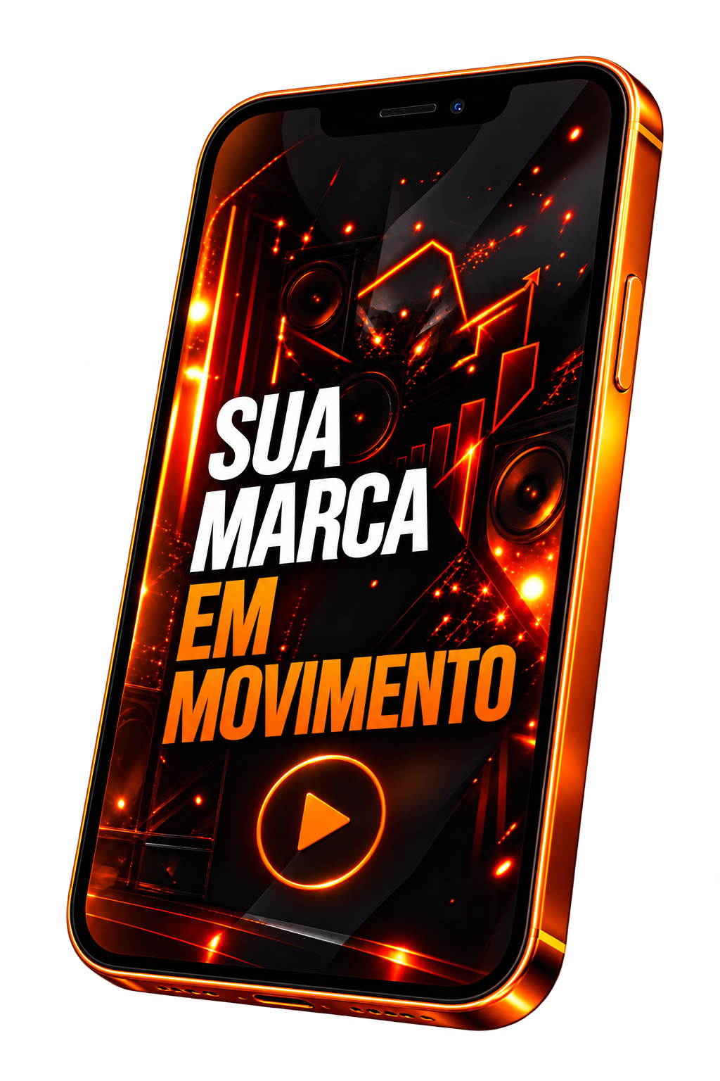 Smartphone com a mensagem Sua marca em movimento